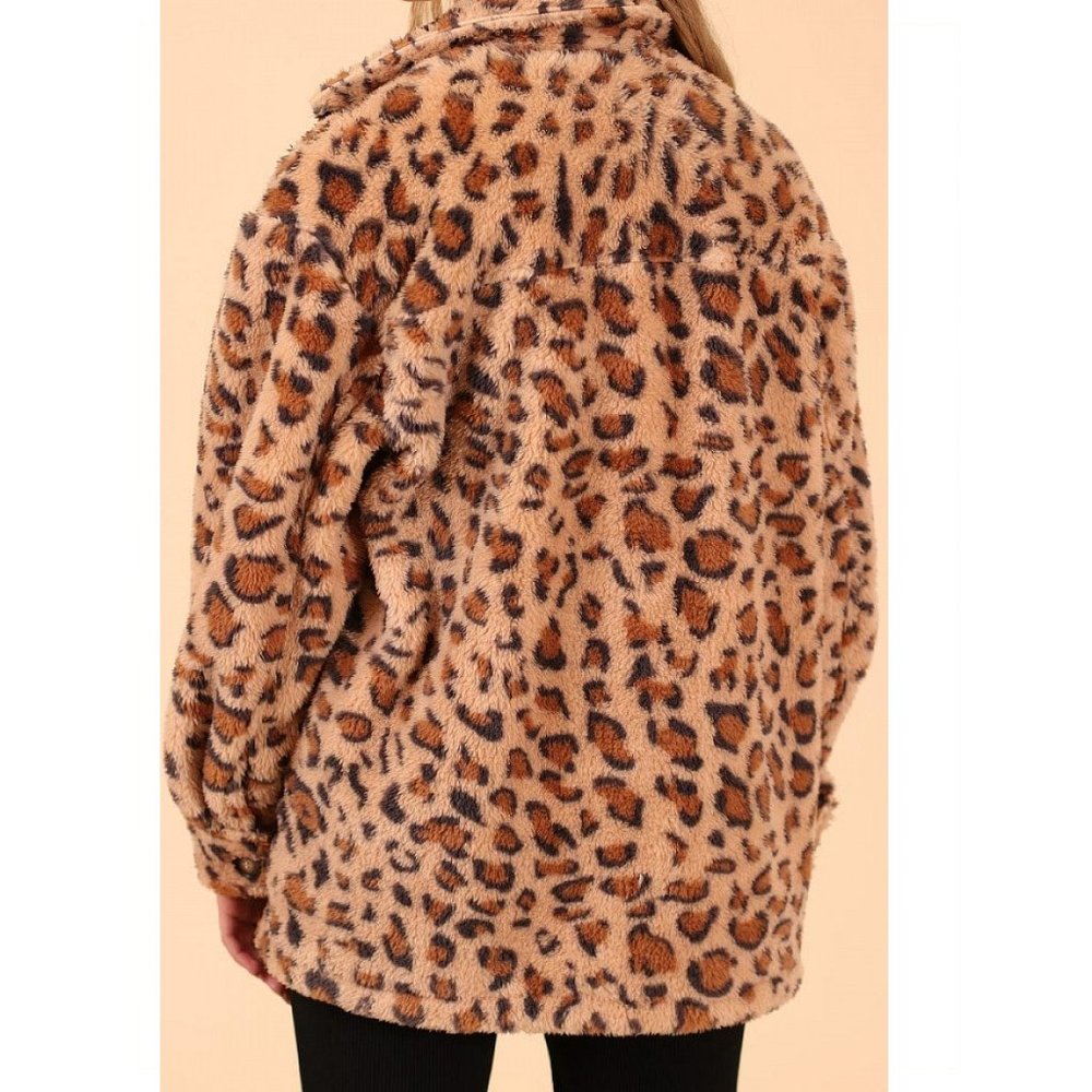 Leopard Faux Fur Jacket Women Plush Zip Front Winter Coat - Picture 9 of 9